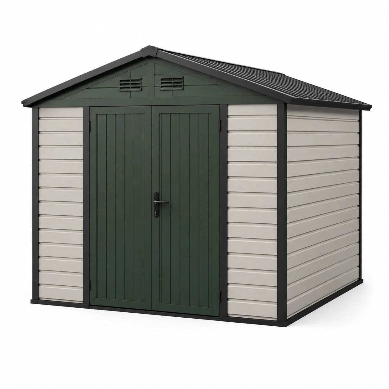 Abri de jardin en plastique 250x300 cm portes doubles vert et beige