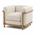 Fauteuil en bois et tissu bouclé beige