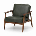 Fauteuil en cuir PU vert avec cadre en bois de noyer