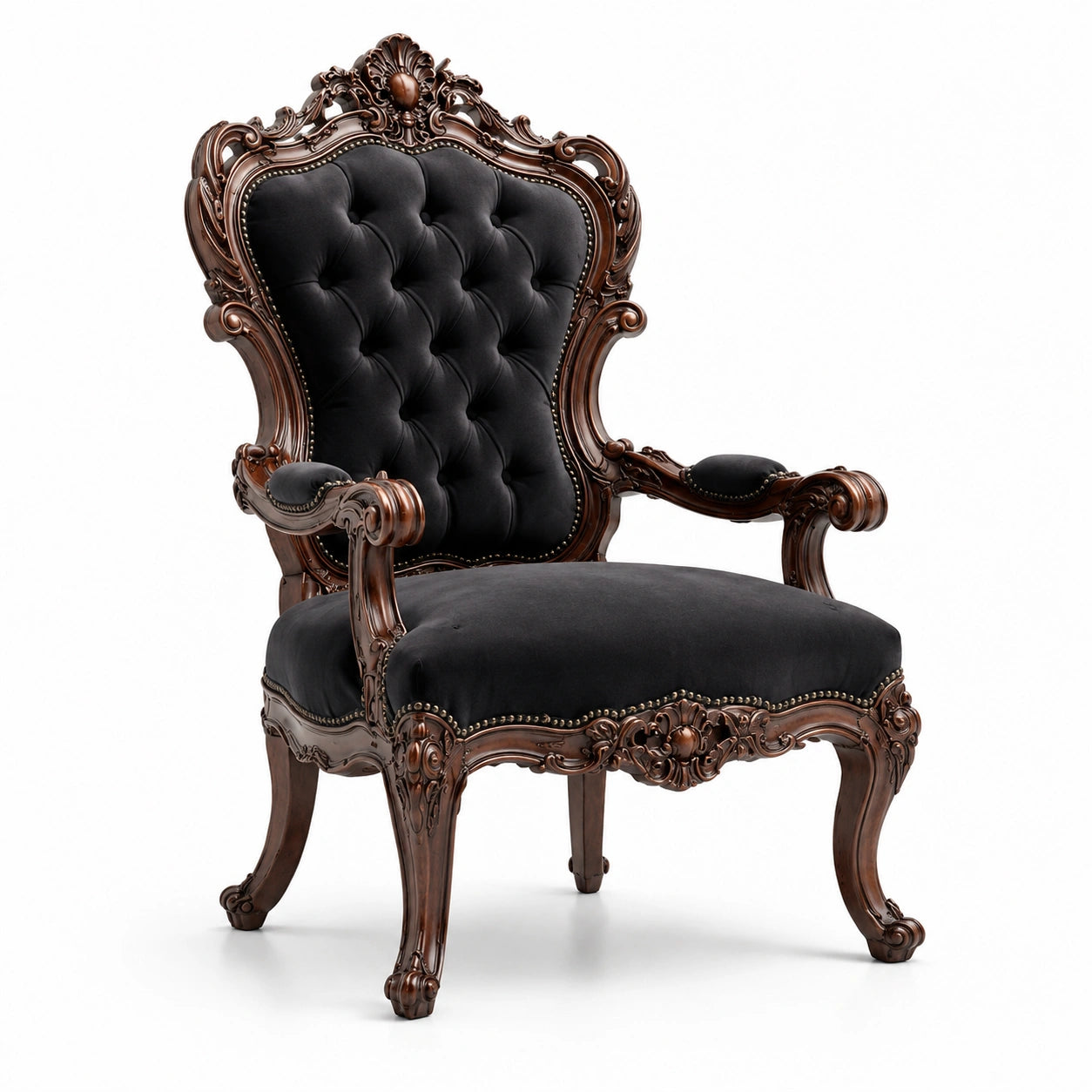 Fauteuil en bois et velours noir