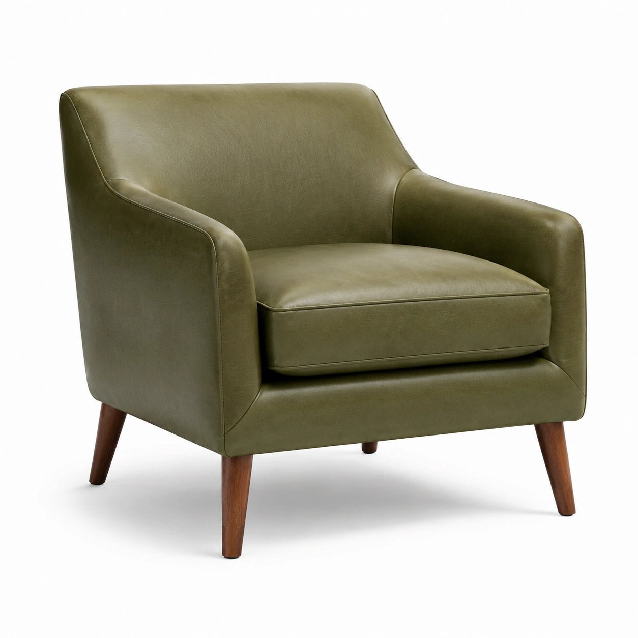 Fauteuil en cuir synthétique olive avec pieds en bois massif