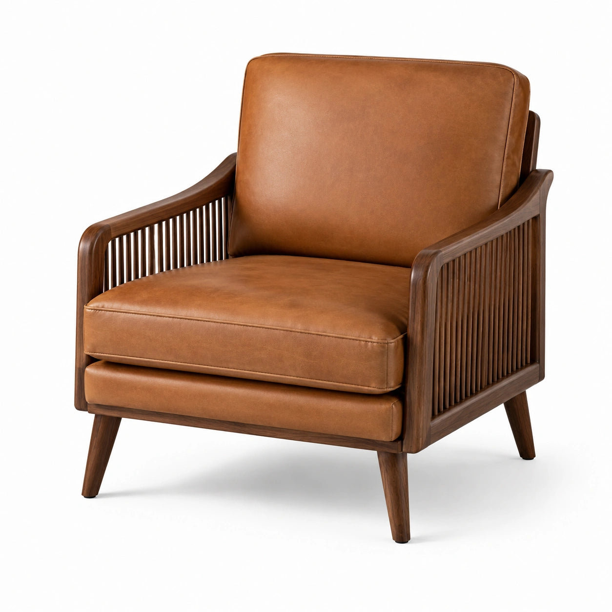 Fauteuil en cuir synthétique marron avec structure en bois