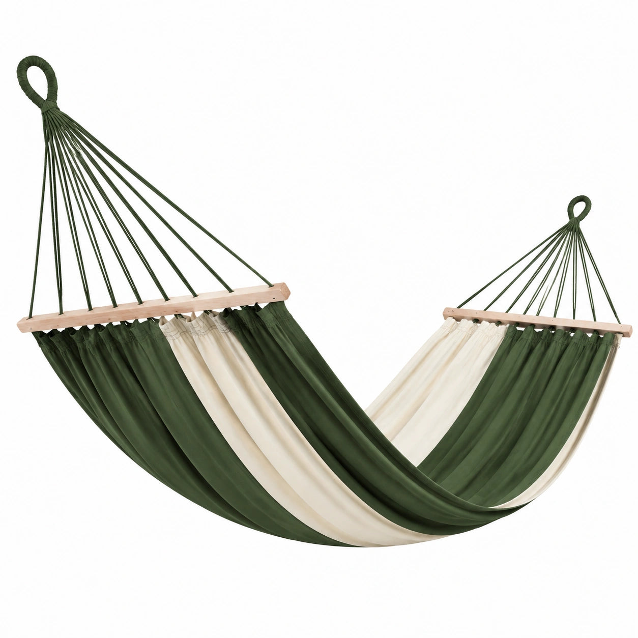 Hamac en Coton Vert et Écru avec Barres en Bois 200x150 cm