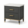 Table de chevet en bois MDF noir avec plateau en marbre blanc