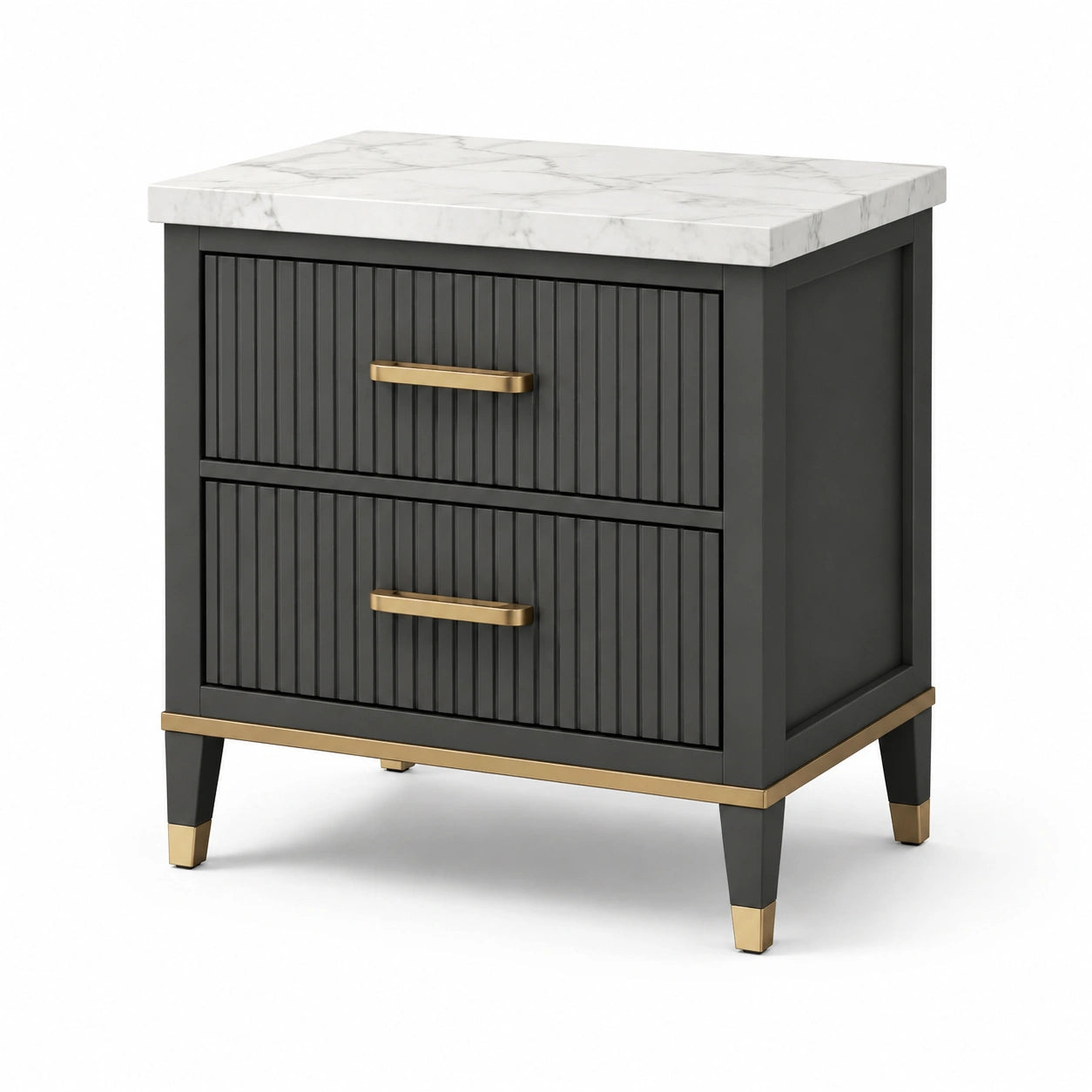 Table de chevet en bois MDF noir avec plateau en marbre blanc