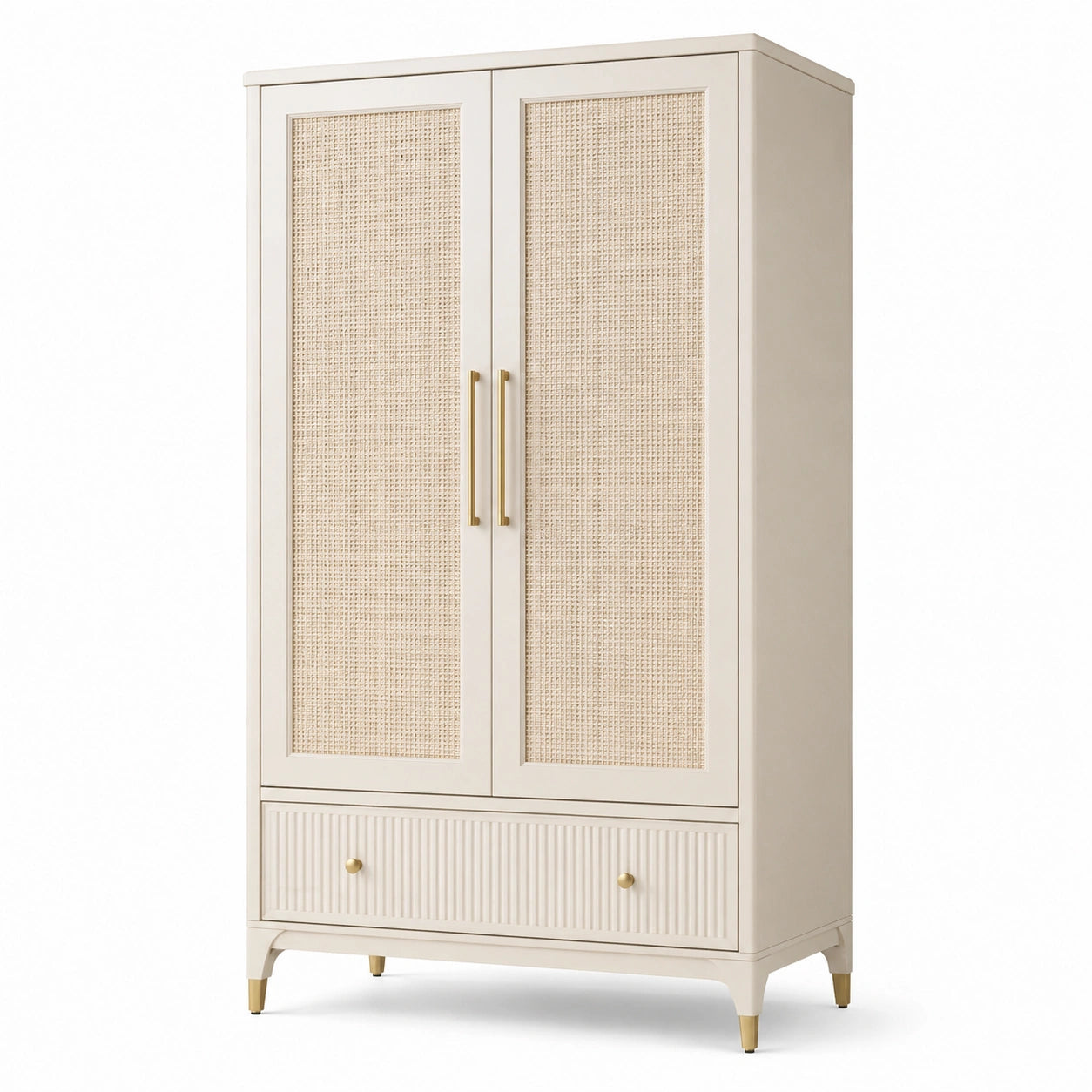 Armoire en bois avec portes en rotin, beige