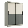 Armoire en bois mélaminé gris et blanc avec portes coulissantes