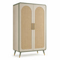 Armoire en bois et rotin avec pieds métallique, beige et vert