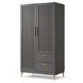 Armoire en bois MDF gris avec poignées et pieds métalliques