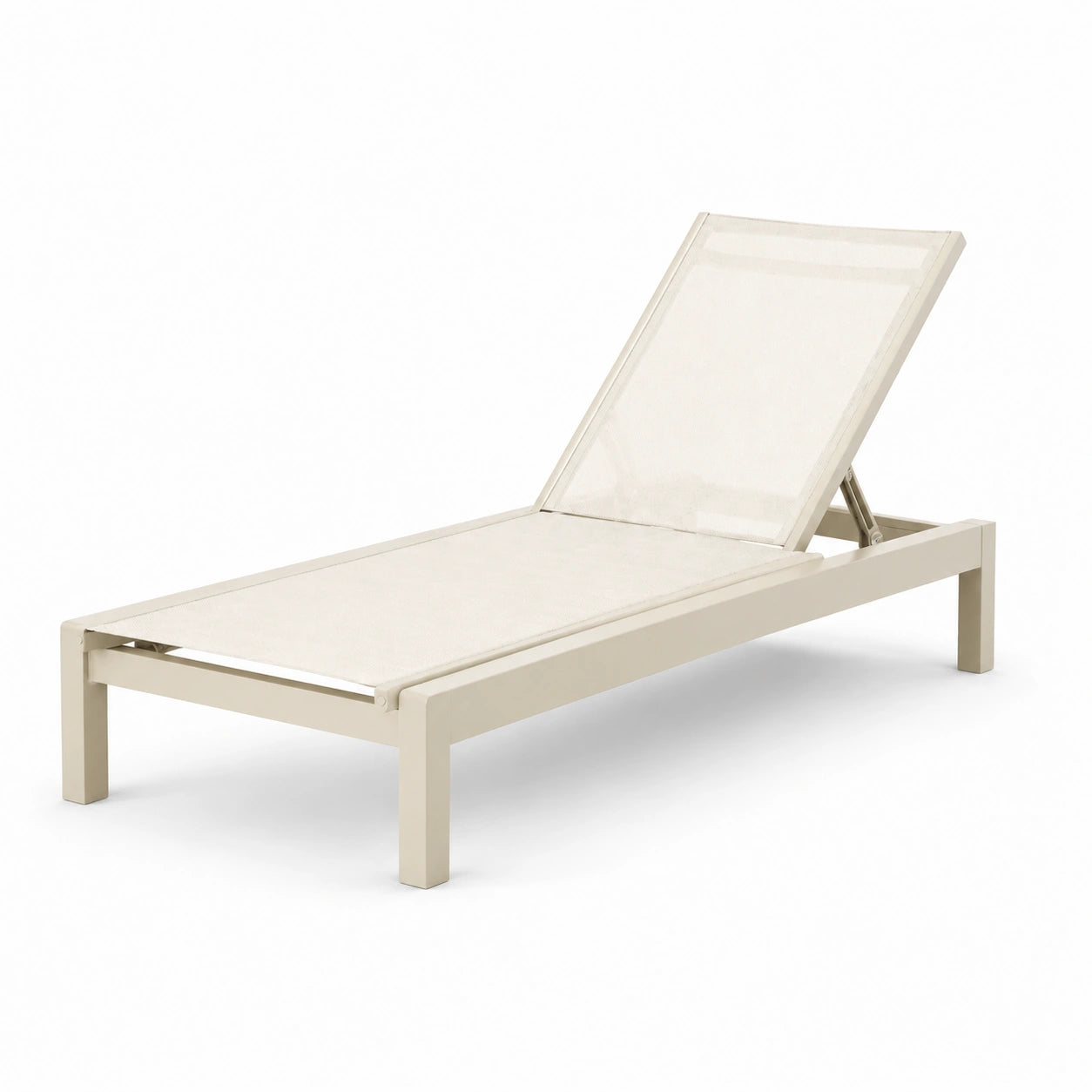 Chaise longue en aluminium et textilène beige avec dossier réglable