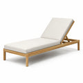 Chaise longue en teck avec coussin en toile beige