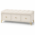 Banc de rangement en bois et métal avec coussin capitonné beige