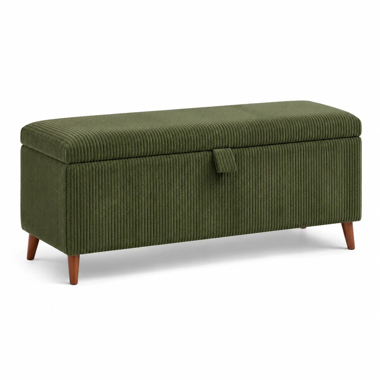 Banc de rangement en velours côtelé vert avec pieds en bois 120x40x45 cm
