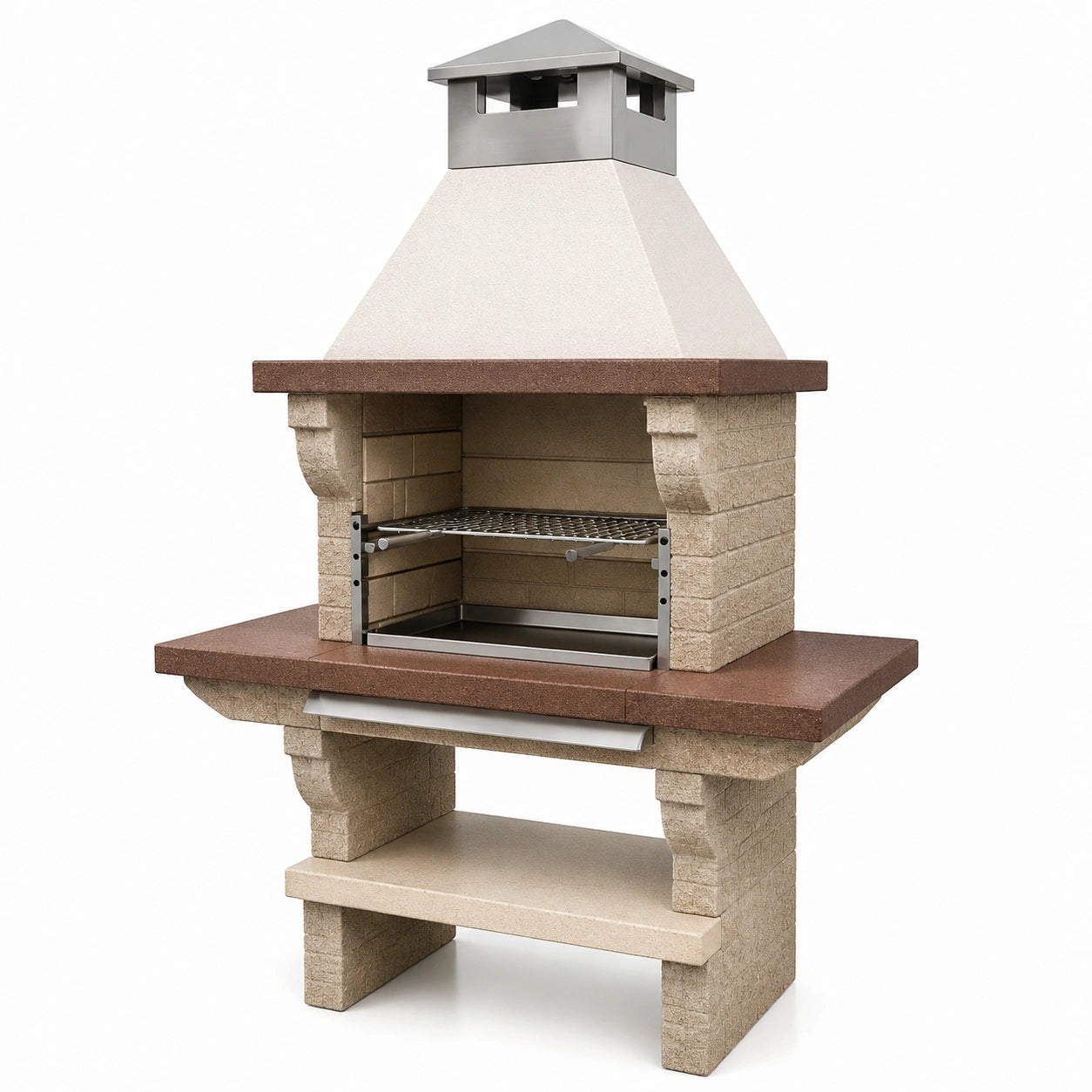 Barbecue en béton réfractaire avec hotte en acier inoxydable et grille 120x90x210 cm