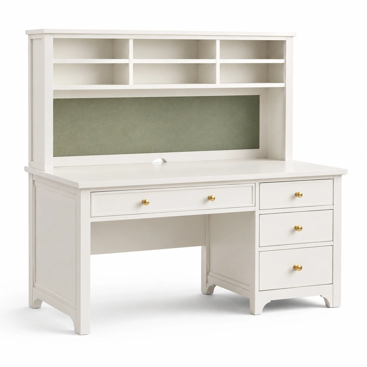 Bureau en bois avec étagère et tiroirs blancs 150 cm