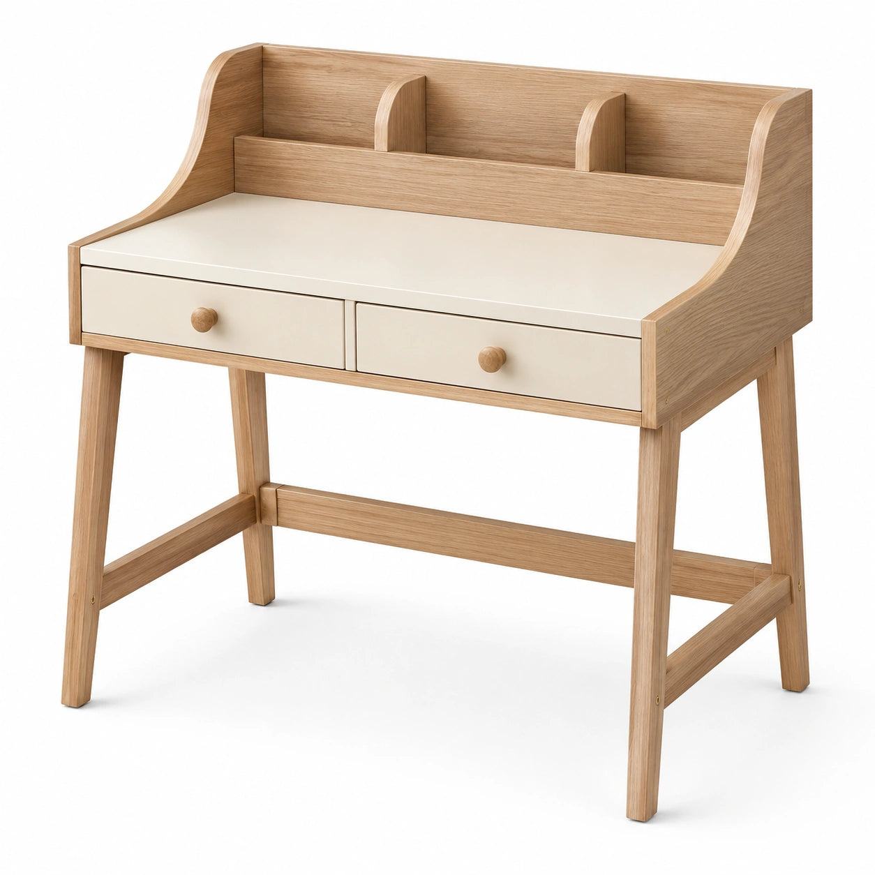 Bureau en bois et MDF beige avec deux tiroirs