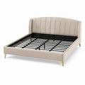 Lit double en similicuir beige avec pieds en métal doré 160x200 cm
