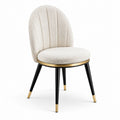 Chaise en bois, tissu bouclé beige et métal noir/or