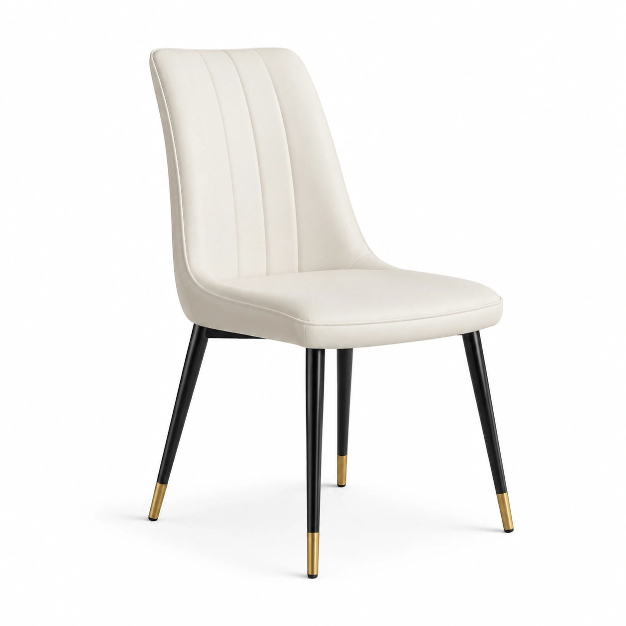 Chaise en cuir PU crème avec pieds en métal noir et or