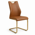 Chaise de salle à manger en cuir synthétique brun avec cadre en métal doré
