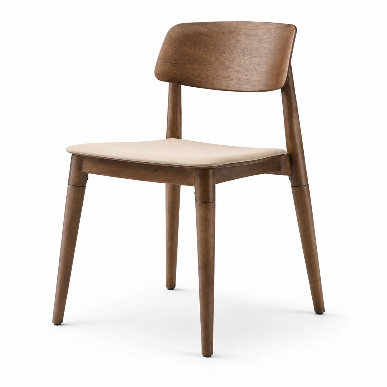 Chaise de salle à manger en bois noyer avec siège en polyester beige