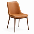 Chaise en cuir synthétique caramel avec pieds en noyer