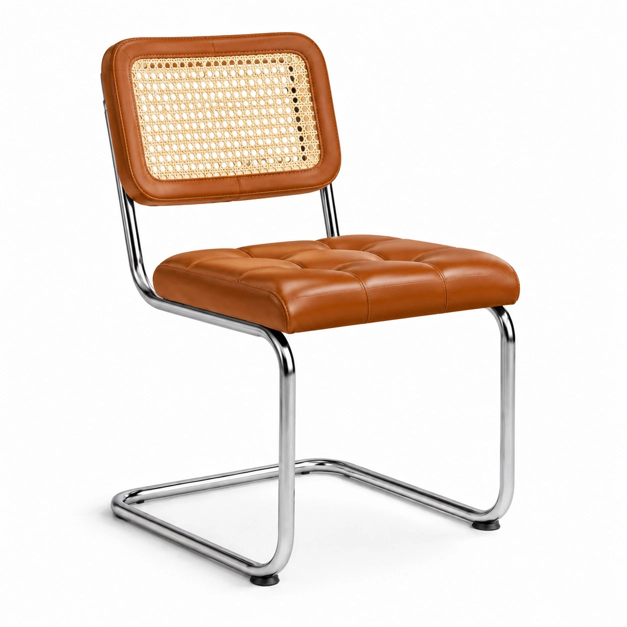 Chaise en cuir PU marron avec cadre en métal chromé