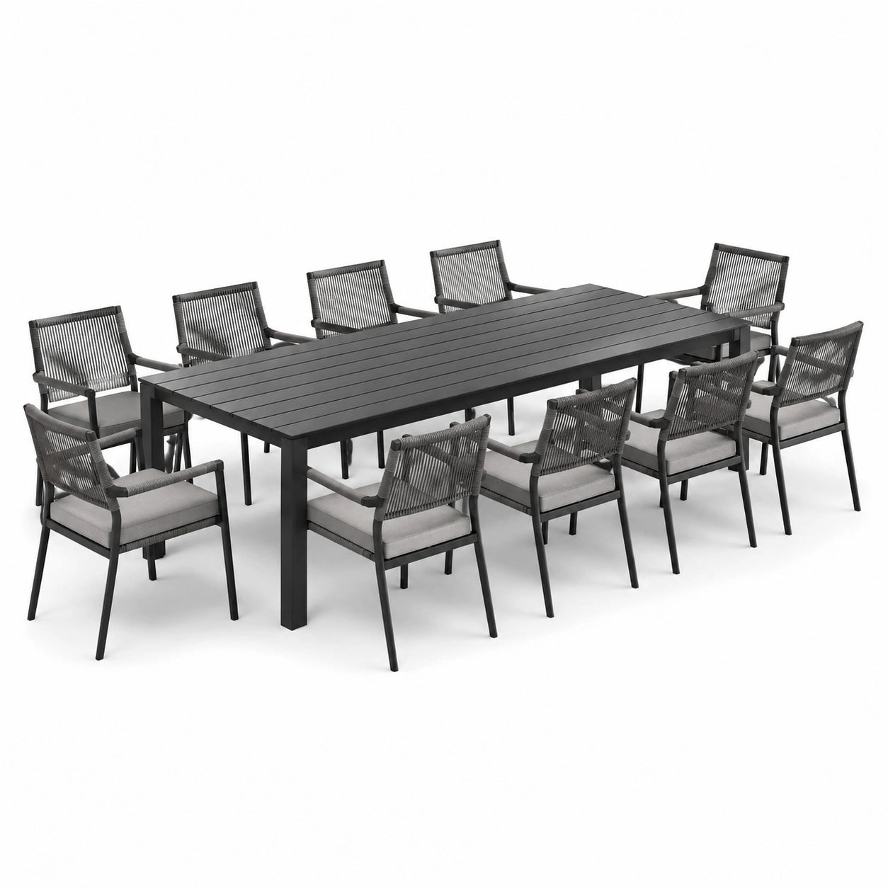 Ensemble de jardin en aluminium noir pour 10 personnes