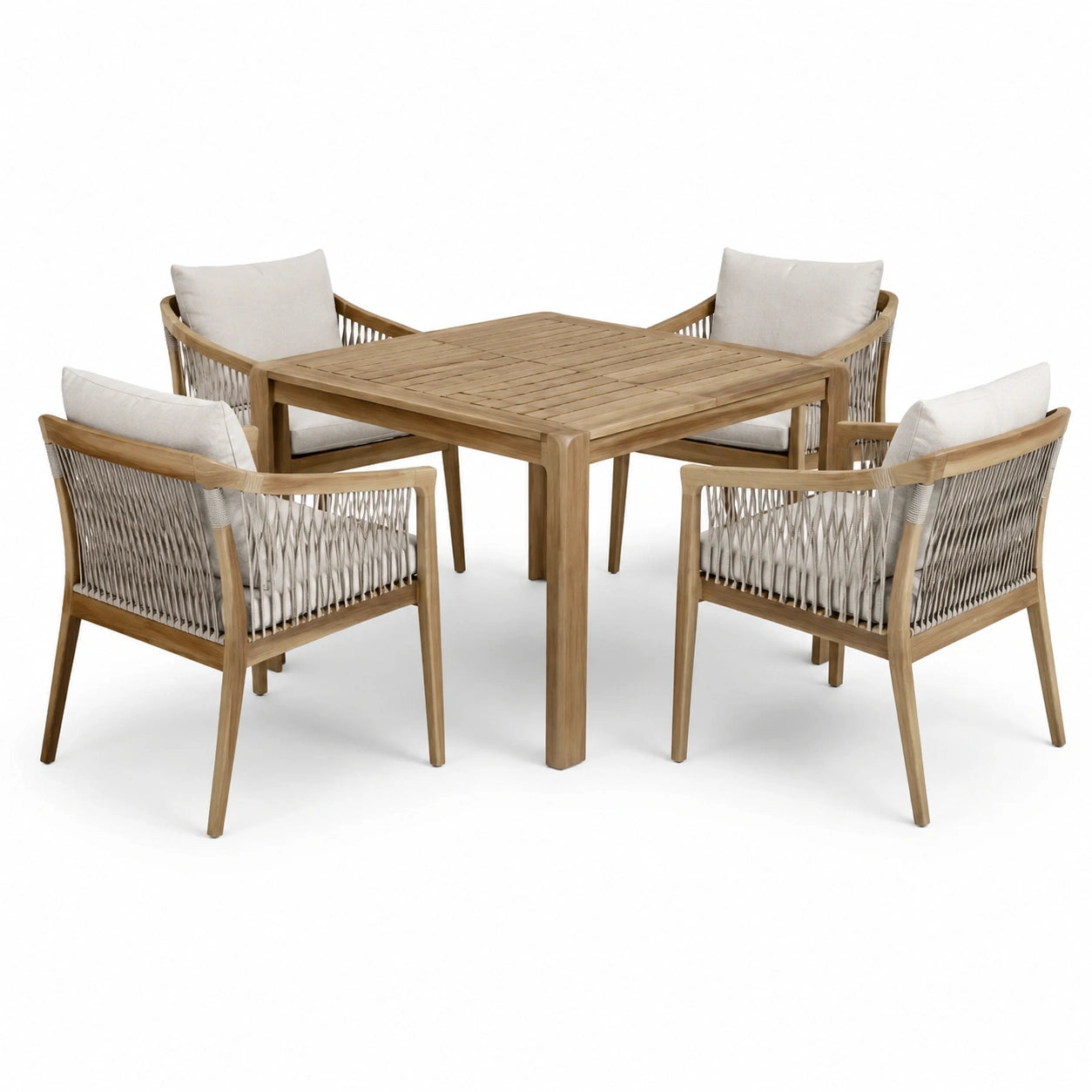 Ensemble de salle à manger en bois avec chaises en corde