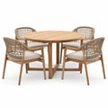 Ensemble de repas de jardin en bois avec 4 chaises en corde