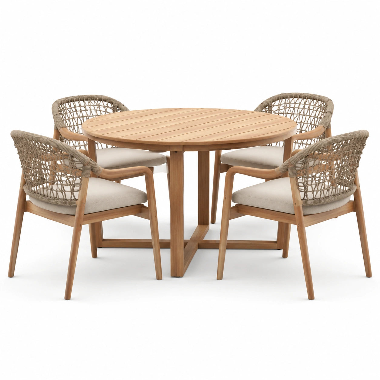 Ensemble de repas de jardin en bois avec 4 chaises en corde